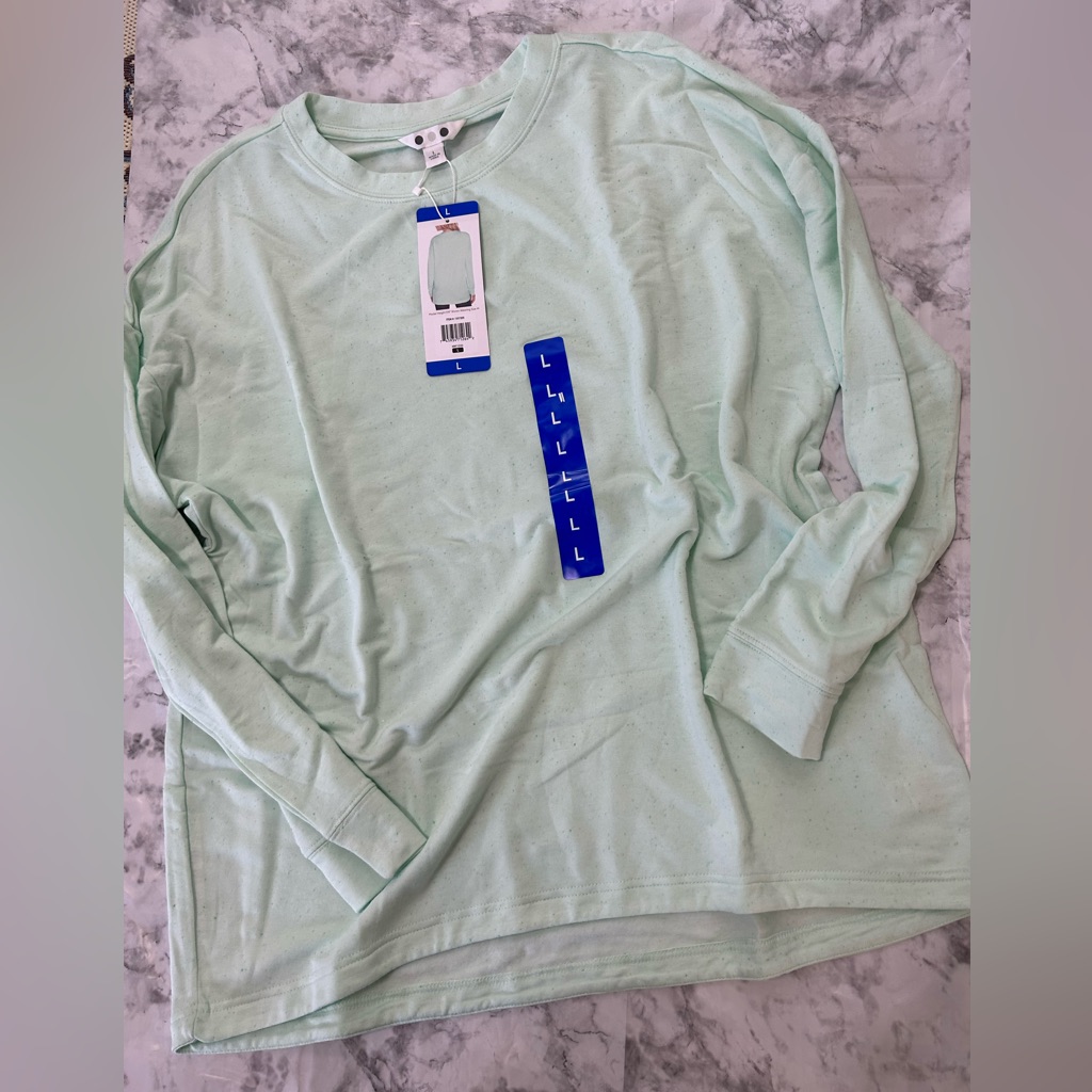 Three Dots Women Sweatshirt Mint Green Speckled Sz L New 1